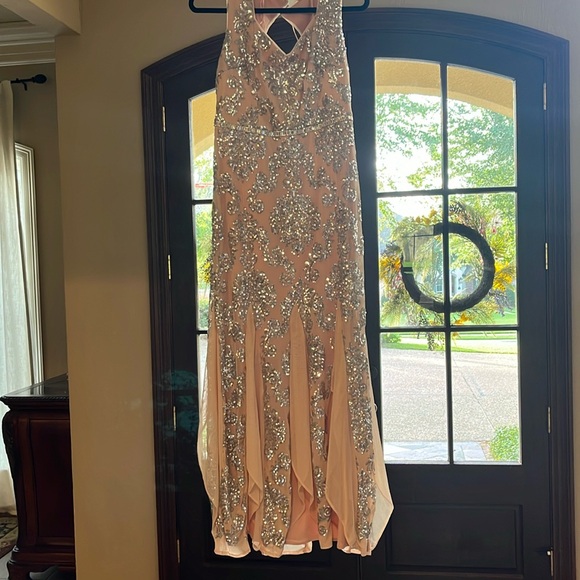 NWOT R & M Richards champagne colored sequined gown size 10 - Picture 2 of 14